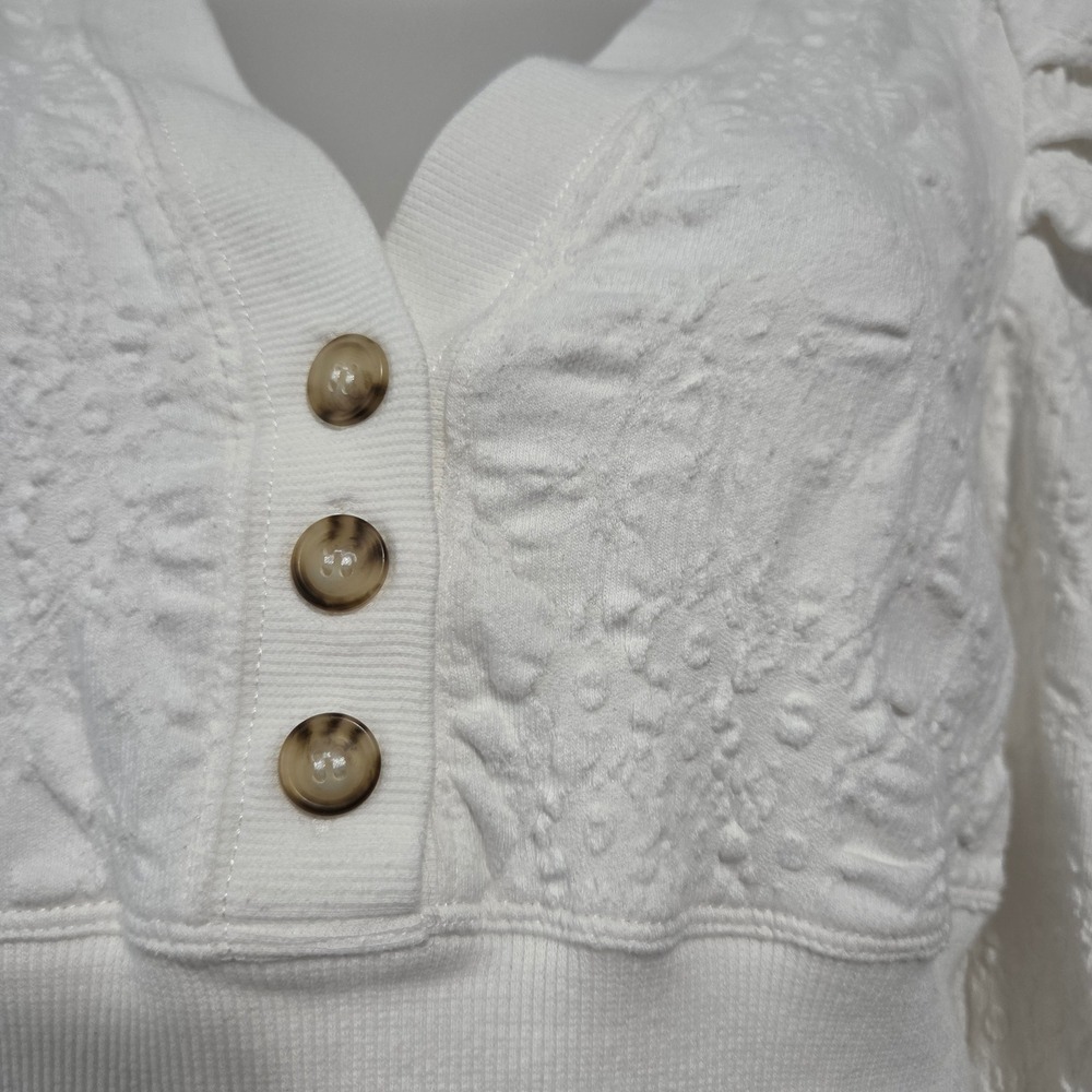 Free People Puff Sleeve Top XS White Textured Boho Romantic Victorian Cottage - Picture 9 of 12